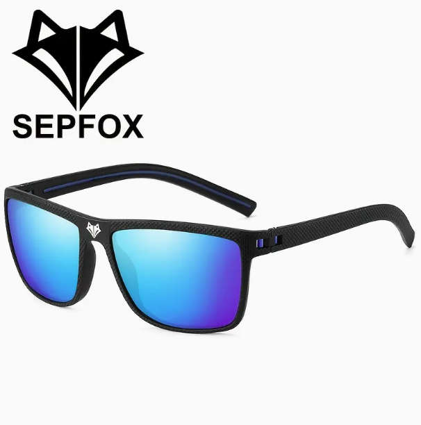 NEW! SEPFOX Polarized Sunglasses -  Textured Matte Black Frame - Ice Blue Polarized Lenses