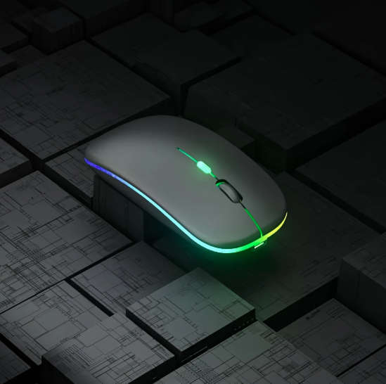 Black Wireless 2.4Ghz Mouse - Rechargable - Soft Touch LED Illuminated with USB Receiver
