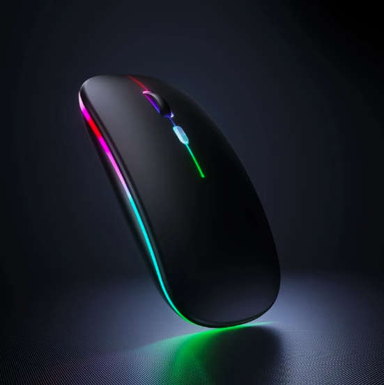 Black Wireless 2.4Ghz Mouse - Rechargable - Soft Touch LED Illuminated with USB Receiver
