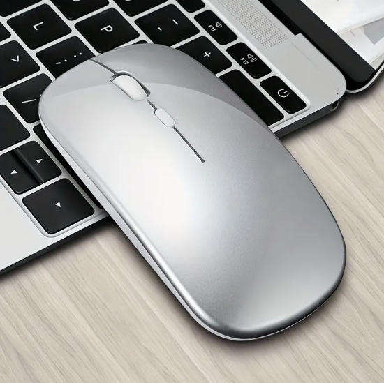 Rechargable LED Illuminated - Gloss Silver Wireless 2.4Ghz Mouse - Soft Touch with USB Receiver