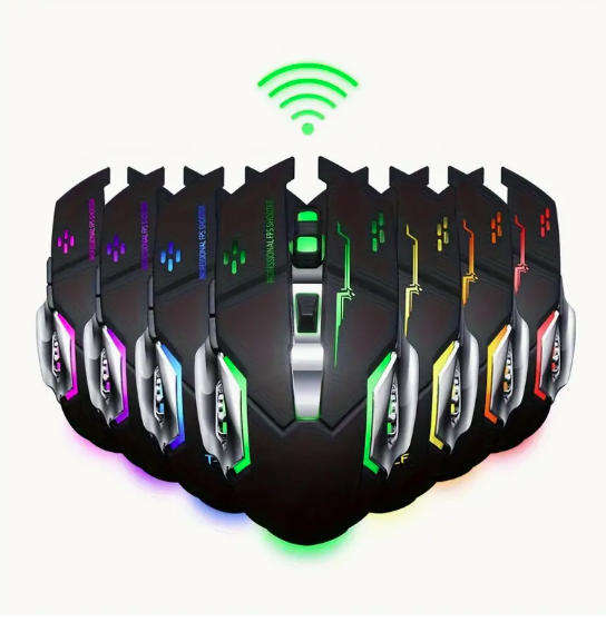 LED Illuminated Wireless 2.4Ghz + Bluetooth Gamers Mouse - Rechargable - Soft Touch + USB Receiver