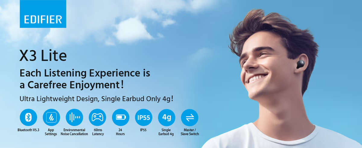 Edifier X3 Lite True Wireless Earbuds - With App Control- Grey