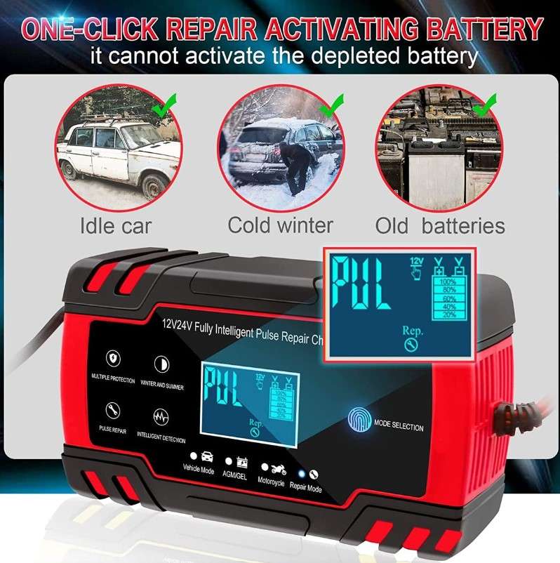 12V Pulse Battery Charger with LCD Display