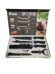 Elegant Knife Set 6 Pc With Black Soft Touch Handles - Non-Stick