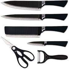 Elegant Knife Set 6 Pc With Black Soft Touch Handles - Non-Stick
