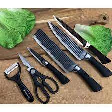 Elegant Knife Set 6 Pc With Black Soft Touch Handles - Non-Stick