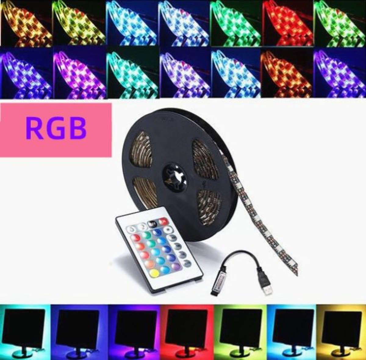 Super Bright 5m (16 COLOUR CHANGING) LED - RGB Waterproof Strip Light & Remote