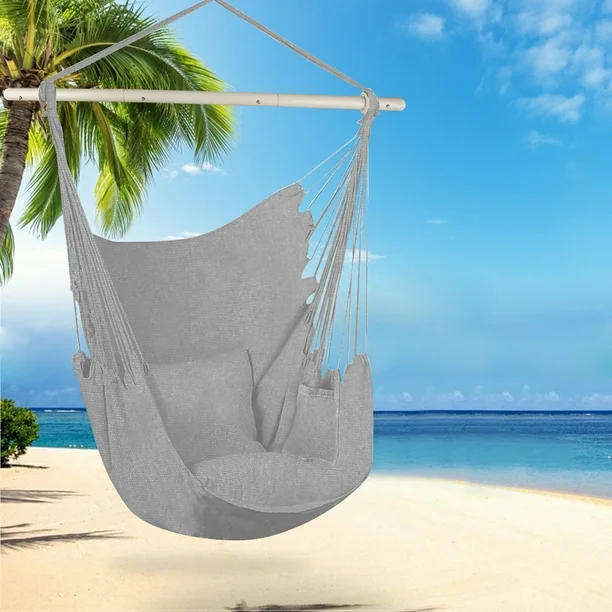 Hanging Rope Swing Chair with 2 Seat Cushions & Installation Kit