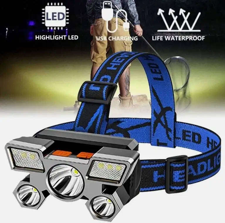 High Power 5LED Waterproof Four Gear Mode Rechargeable Headlamp