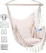 Hanging Rope Swing Chair with 2 Seat Cushions & Installation Kit