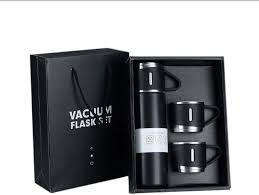Stainless Steel Vacuum Flask Set with 3 Mugs