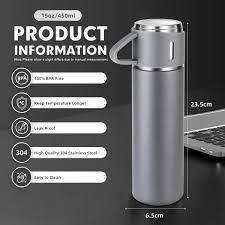Stainless Steel Vacuum Flask Set with 3 Mugs