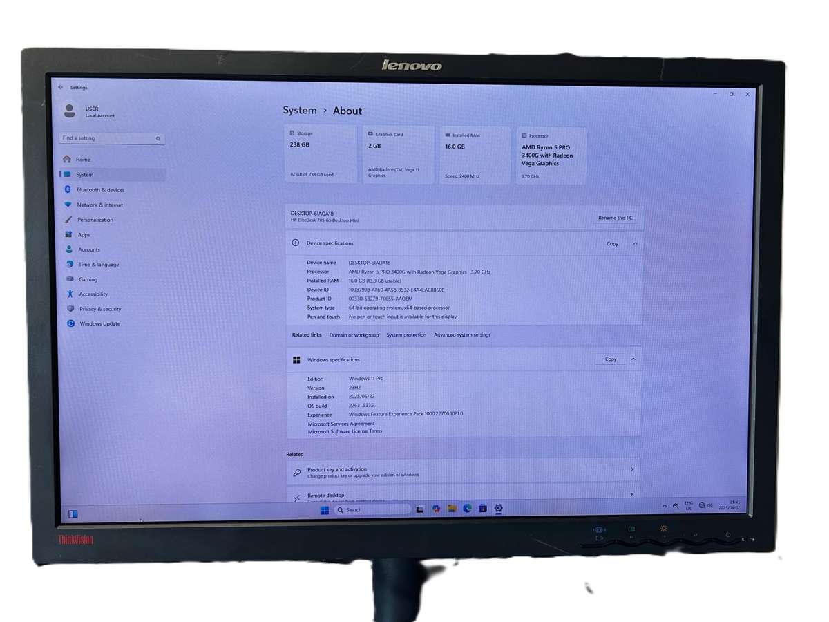 HP EliteDesk 705 G5 Desktop Mini AMD Ryzen 5 Pro 3400 256GB SSD 16GB RAM WIN 11 PRO