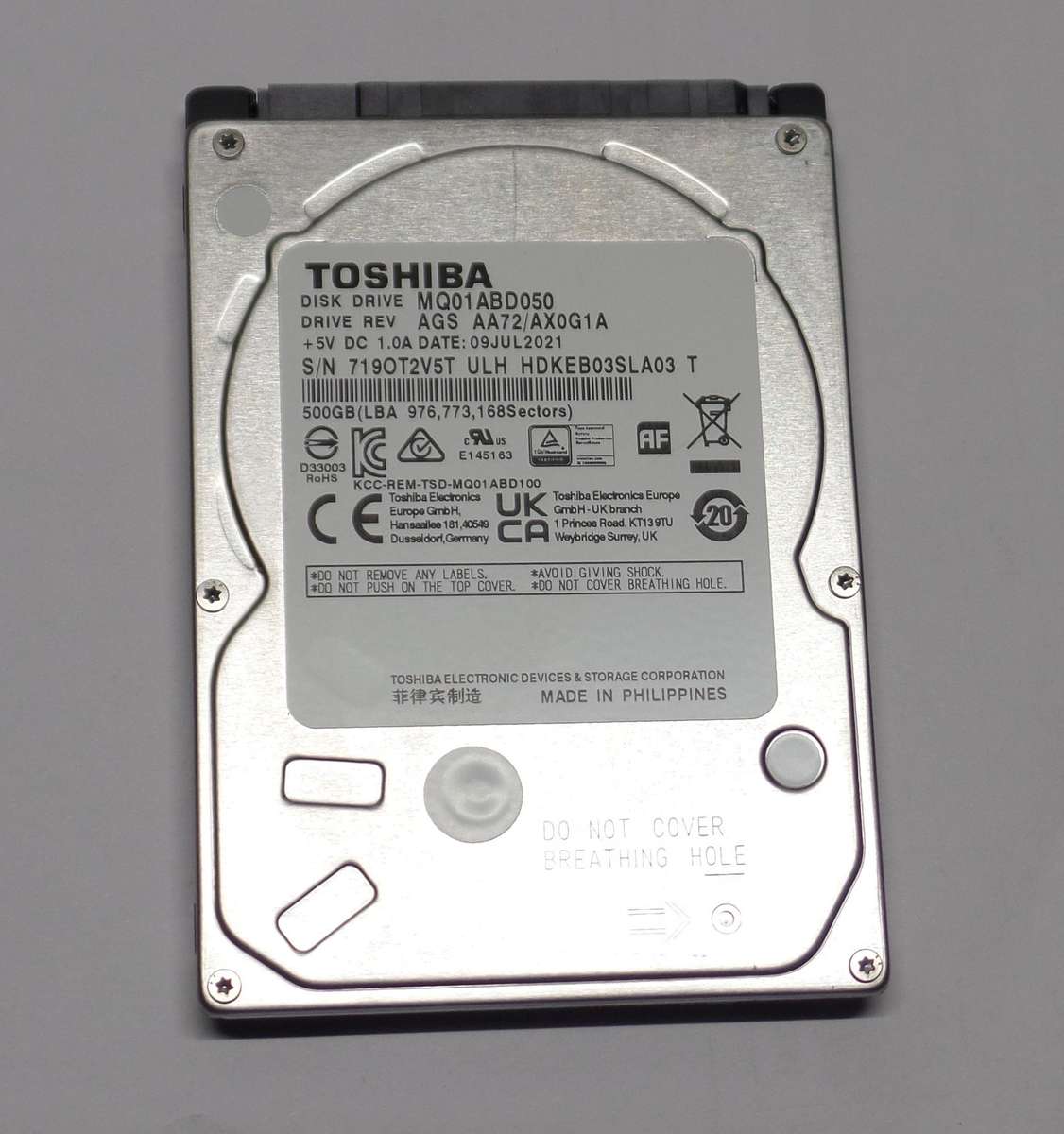 Toshiba 500GB Laptop HDD *ONLY 35 DAYS POWER ON TIME*