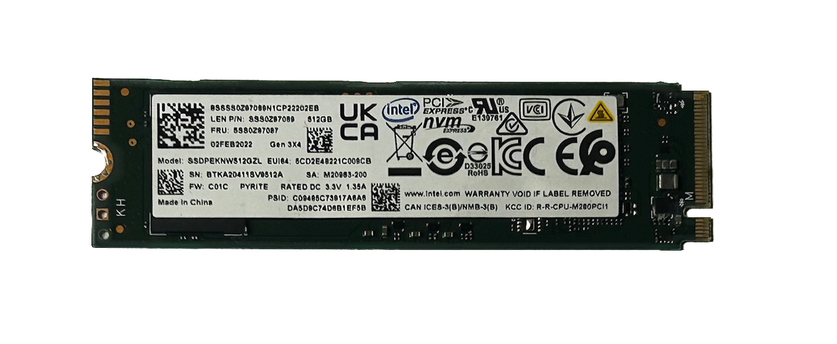 Intel 512GB m.2 2280 PCIe Gen 3 NVMe SSD