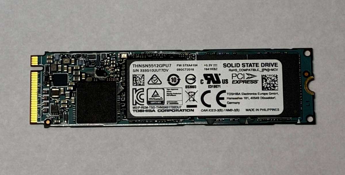 TOSHIBA 512GB m.2 2280 MLC NAND PCIe Gen 3 SSD
