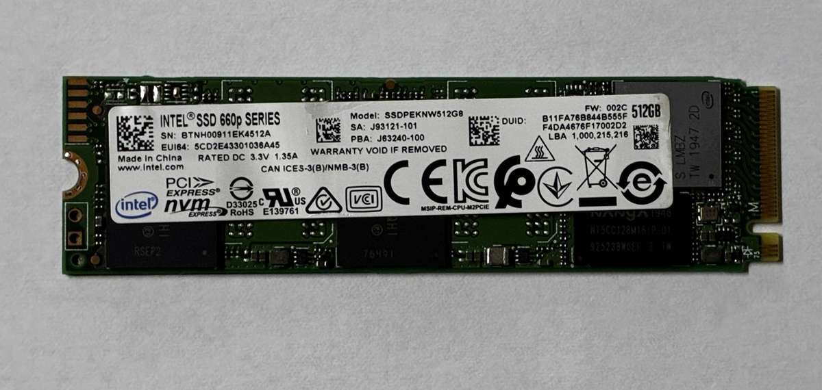 Intel 660P 512GB m.2 2280 3D QLC NAND PCIe Gen 3 SSD