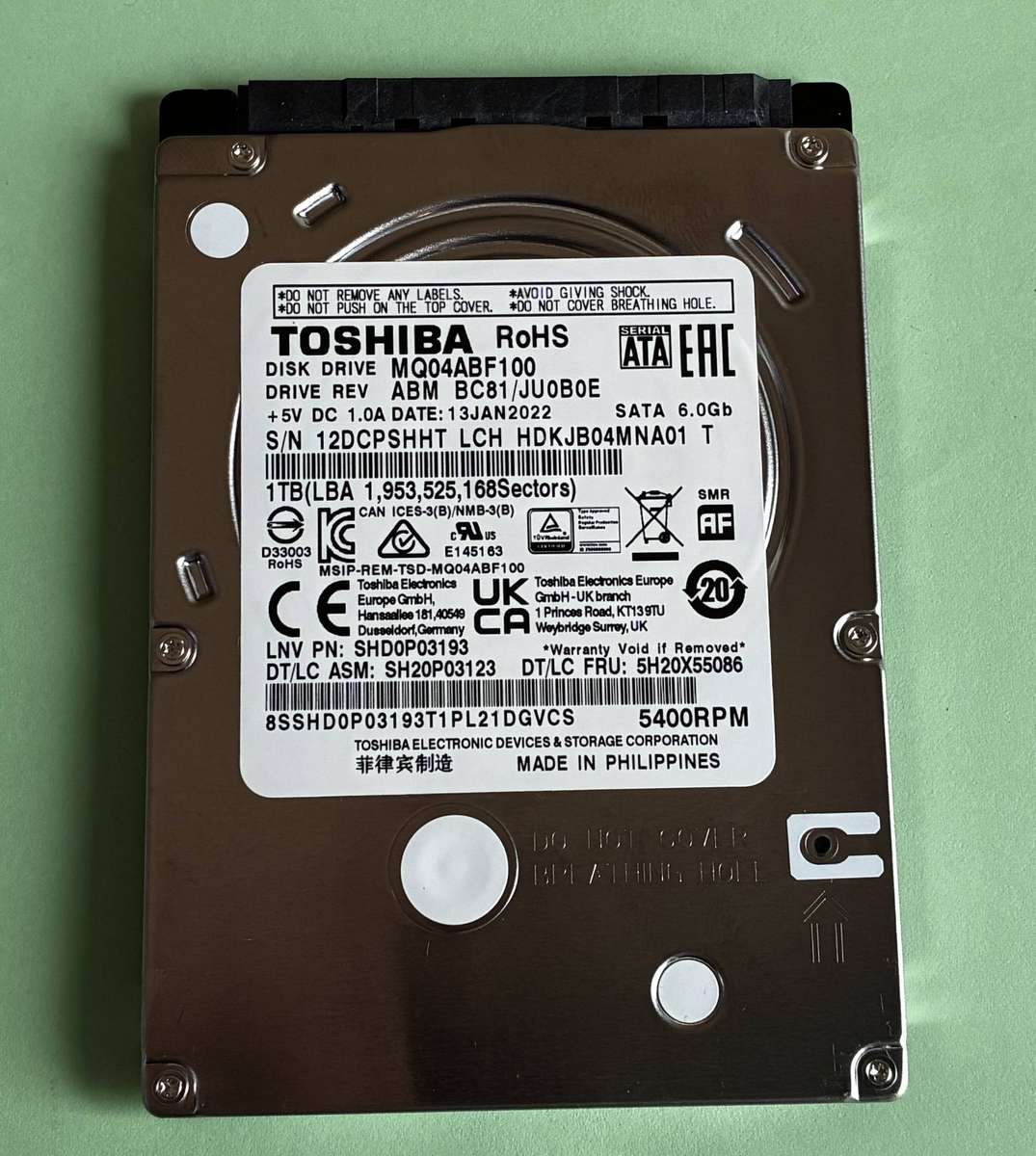 Toshiba 1TB Laptop HDD