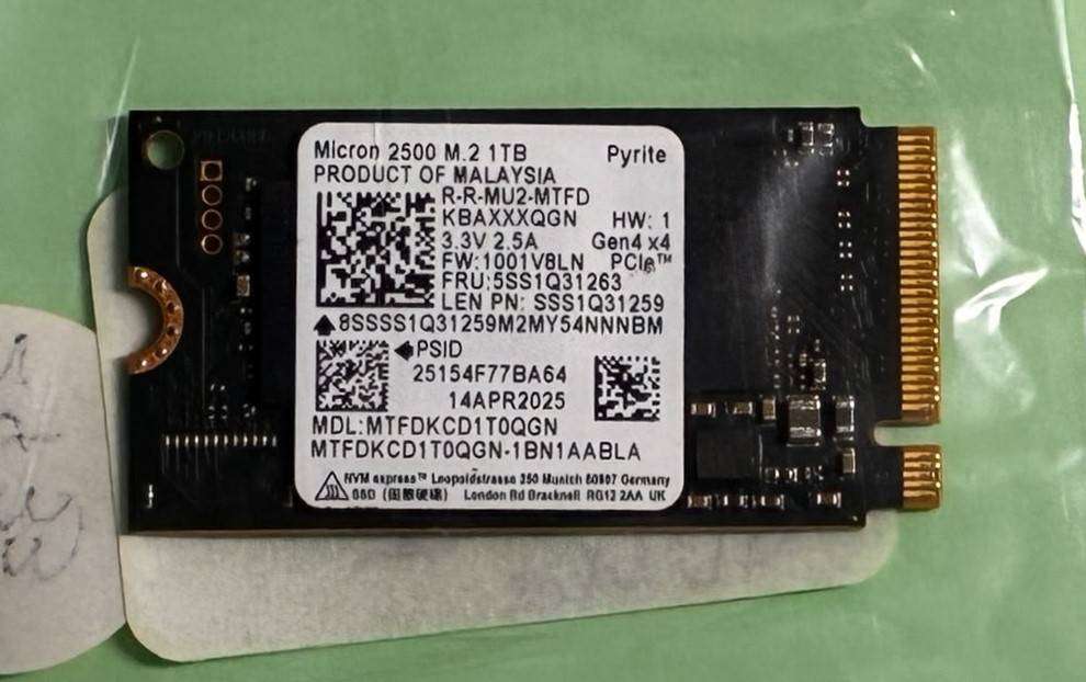 MICRON 2500 1TB M.2 2242 NVME SSD *ONLY 29 DAYS POWER ON TIME*