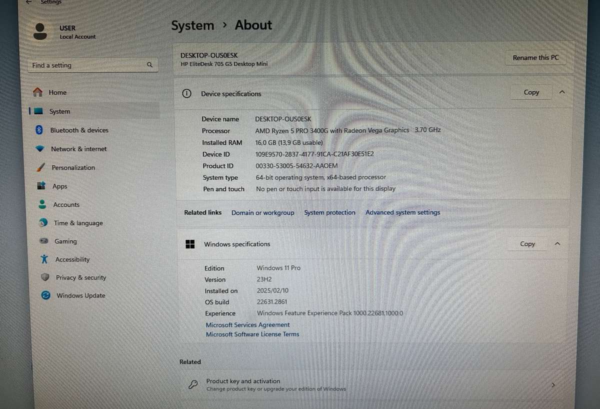 HP EliteDesk 705 G5 Desktop Mini AMD Ryzen 5 Pro 3400 256GB SSD 16GB RAM