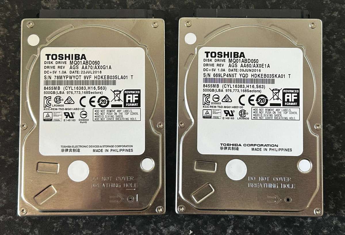 Batch of 2 Toshiba 500GB Laptop HDD's