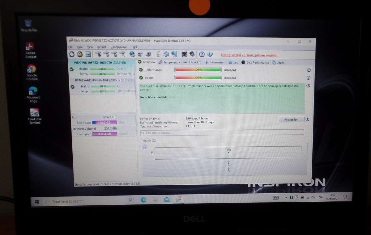 Dell Inspiron 3481 Core i3 7th Gen 256GB NVMe SSD 1TB HDD 8GB RAM Windows 10 Pro *NEW BATTERY*