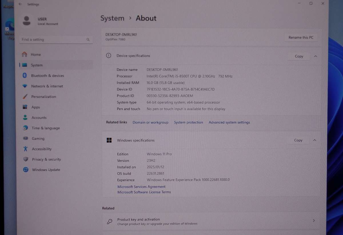 Dell Optiplex 7060 Mini PC Core i5 8500 240GB SSD 16GB DDR4 Win 11 Pro *NO EXT PSU*