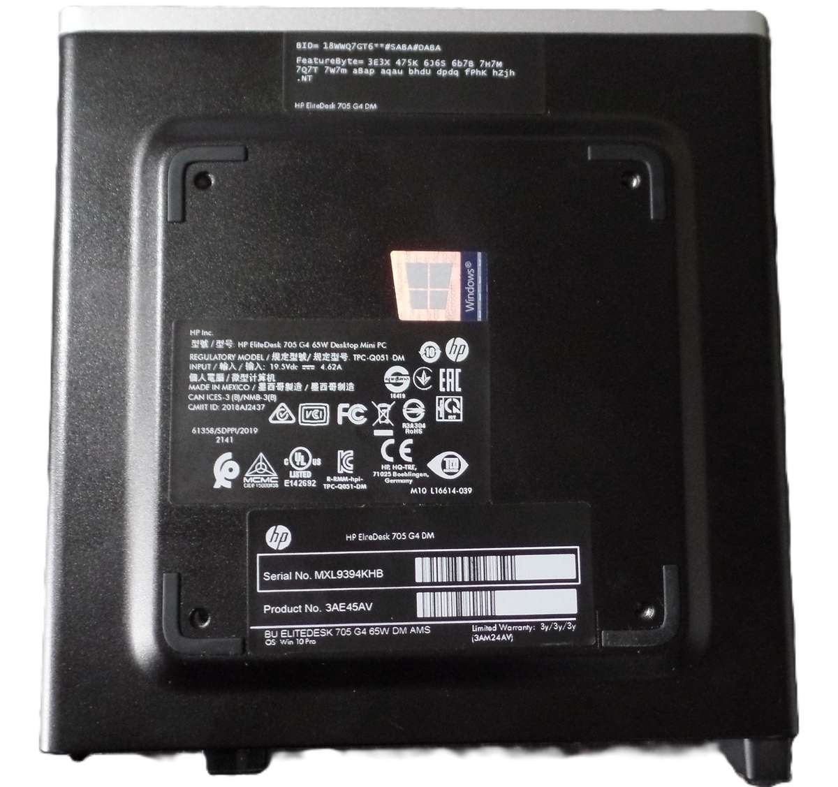 HP EliteDesk 705 G4 Desktop Mini AMD Ryzen 5 Pro 2400 256GB SSD 16GB RAM