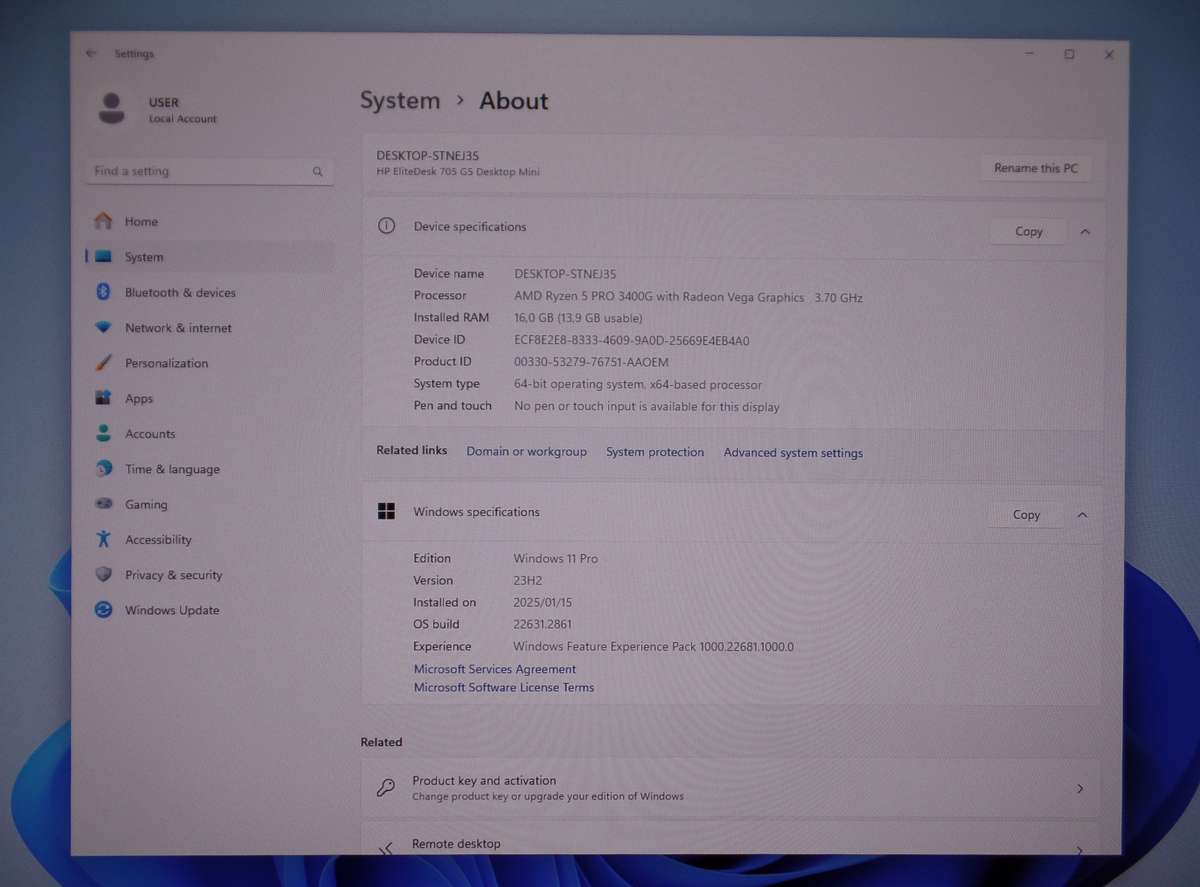 HP EliteDesk 705 G5 Desktop Mini AMD Ryzen 5 Pro 3400 256GB SSD 16GB RAM