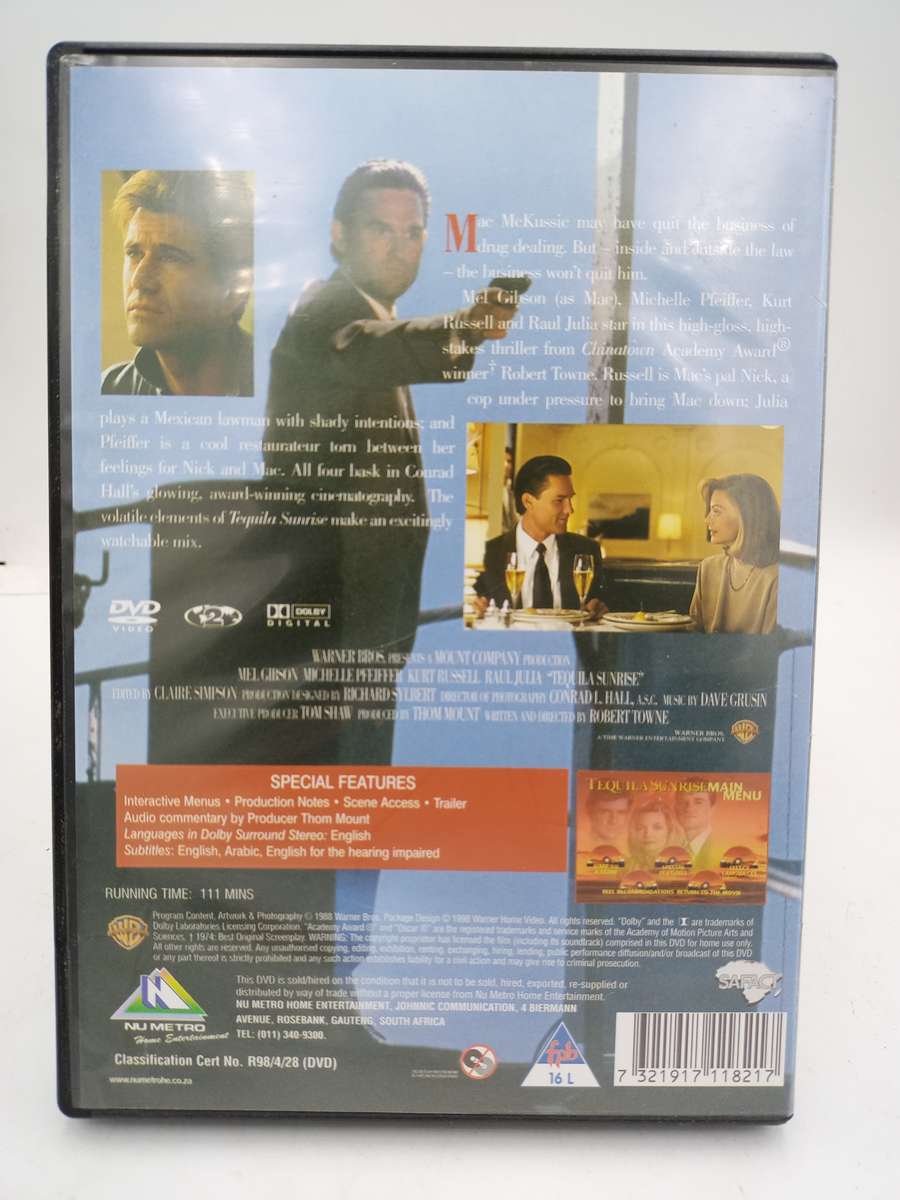 Tequila Sunrise DVD - Mel Gibson, Michelle Pfeiffer & Kurt Russell
