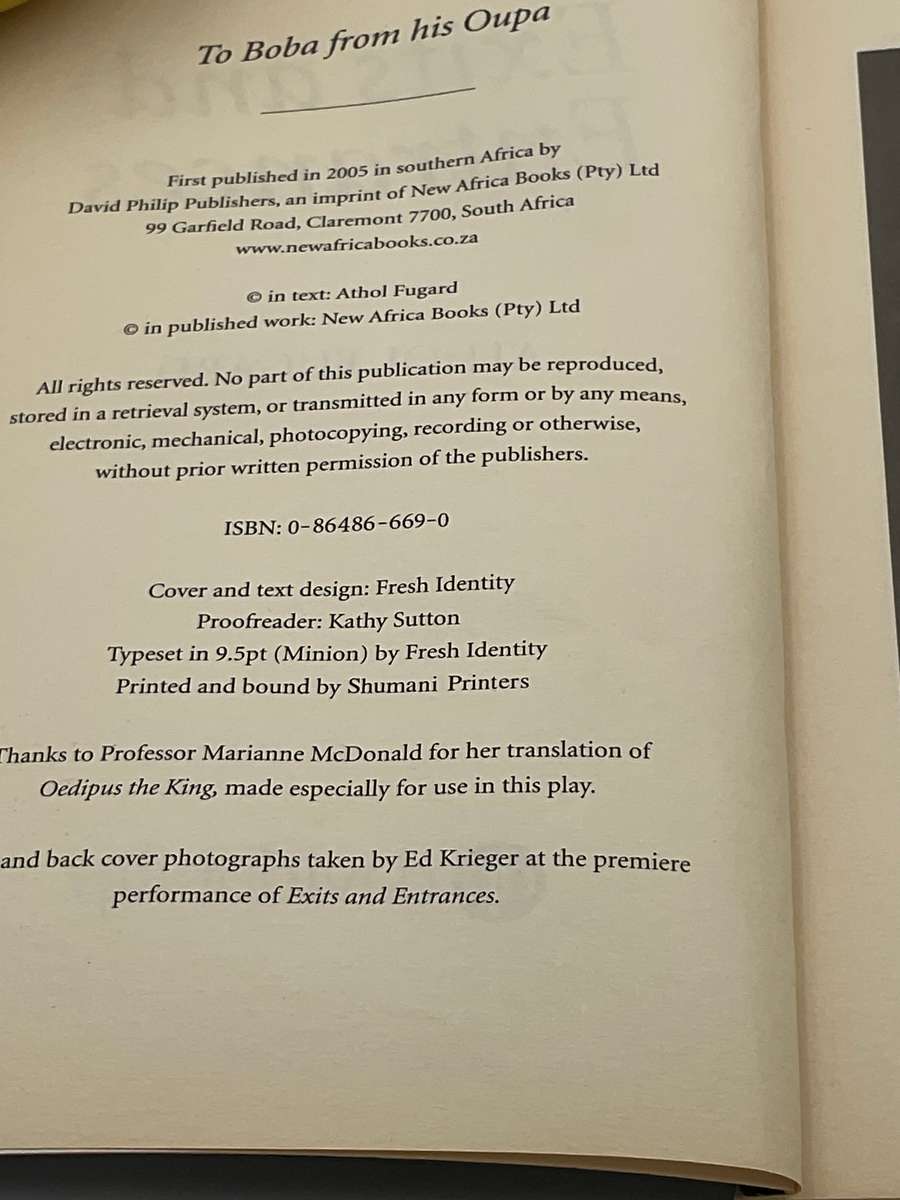 Exits And Entrances by Athol Fugard | Published by David Philip, 2005 - Scarce