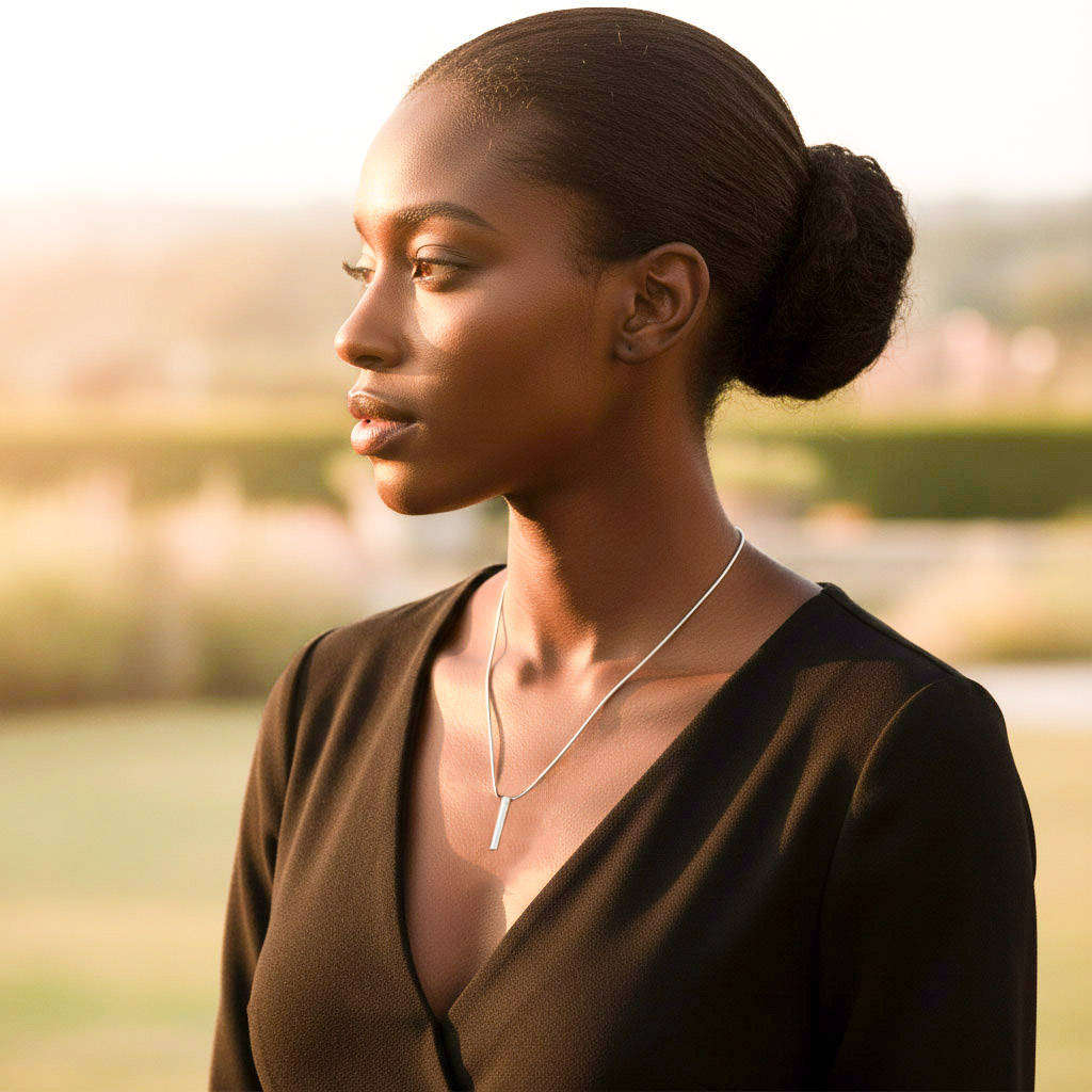 SOLID STERLING SILVER MODERN PENDANT NECKLACE on STERLING SILVER `LIQUID LINK` CHAIN