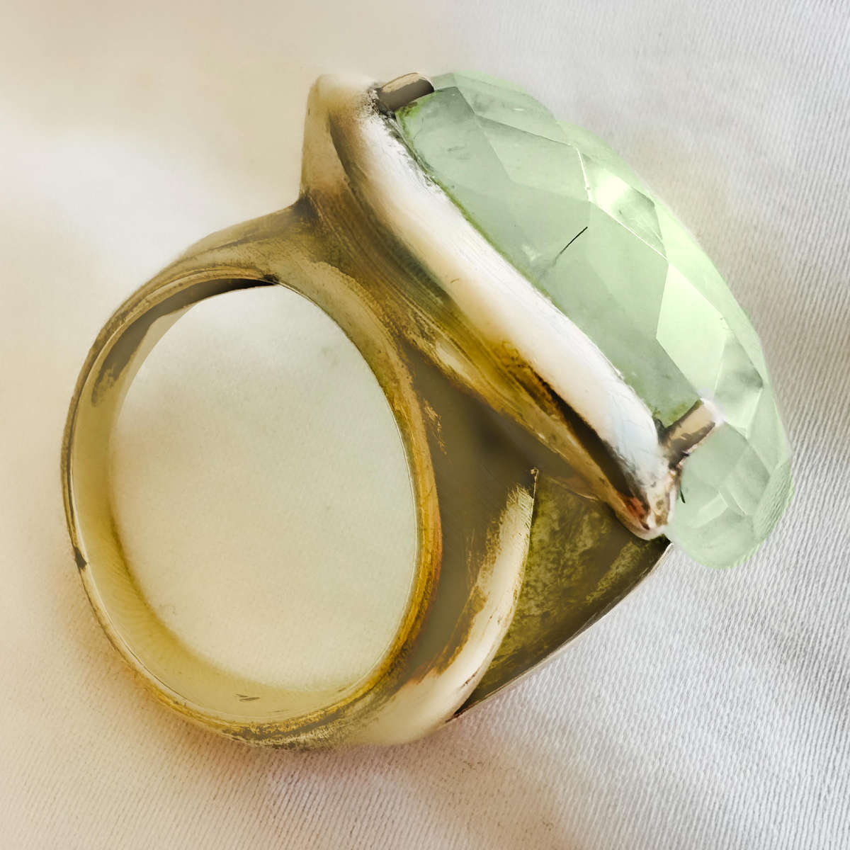 LARGE NATURAL EARTH-MINED PREHNITE SOLID STERLING SILVER RING. Beautiful Natural Inclusions