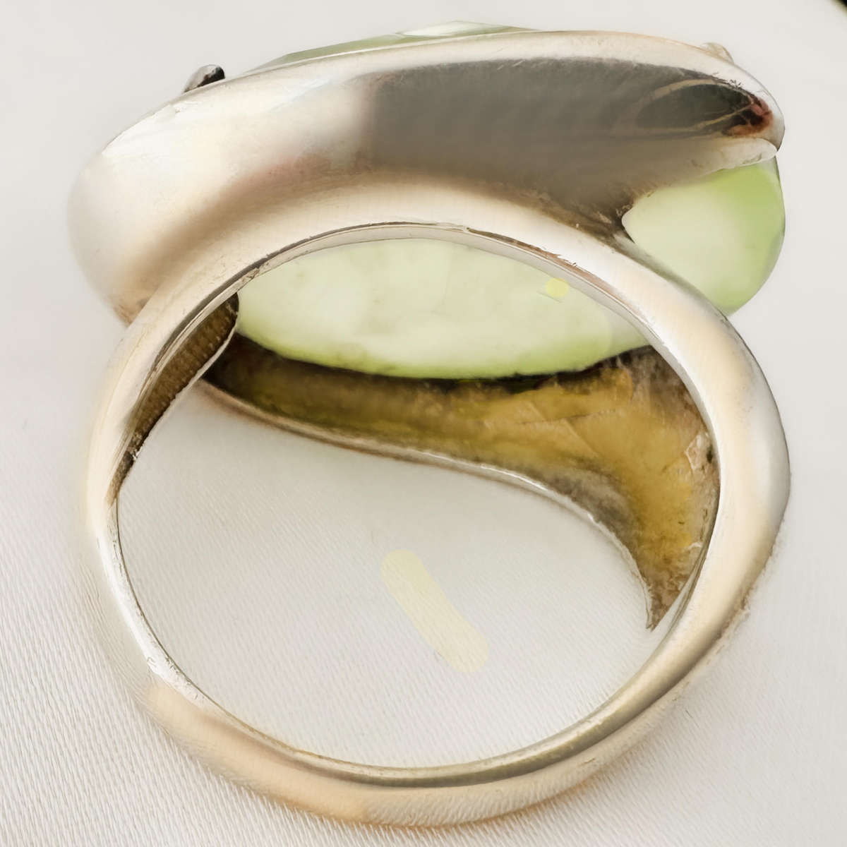 LARGE NATURAL EARTH-MINED PREHNITE SOLID STERLING SILVER RING. Beautiful Natural Inclusions