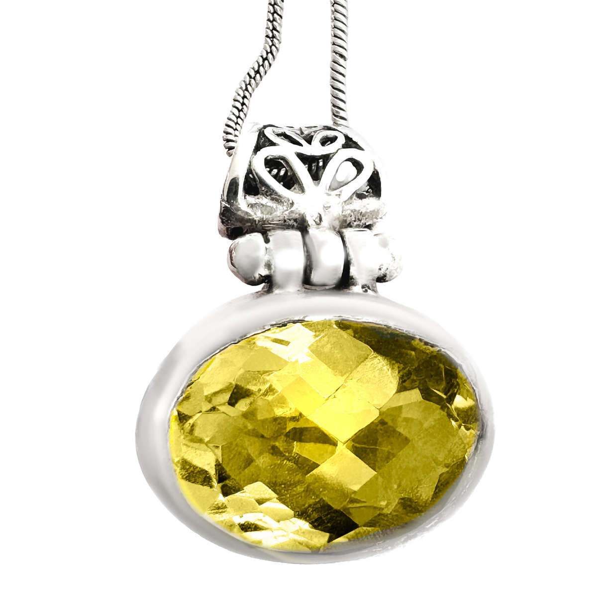 SOLID STERLING SILVER NATURAL EARTH-MINED 13,2ct CITRINE PENDANT NECKLACE 60CM LONG SNAKE CHAIN