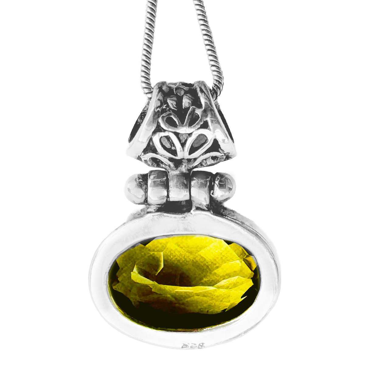 SOLID STERLING SILVER NATURAL EARTH-MINED 13,2ct CITRINE PENDANT NECKLACE 60CM LONG SNAKE CHAIN