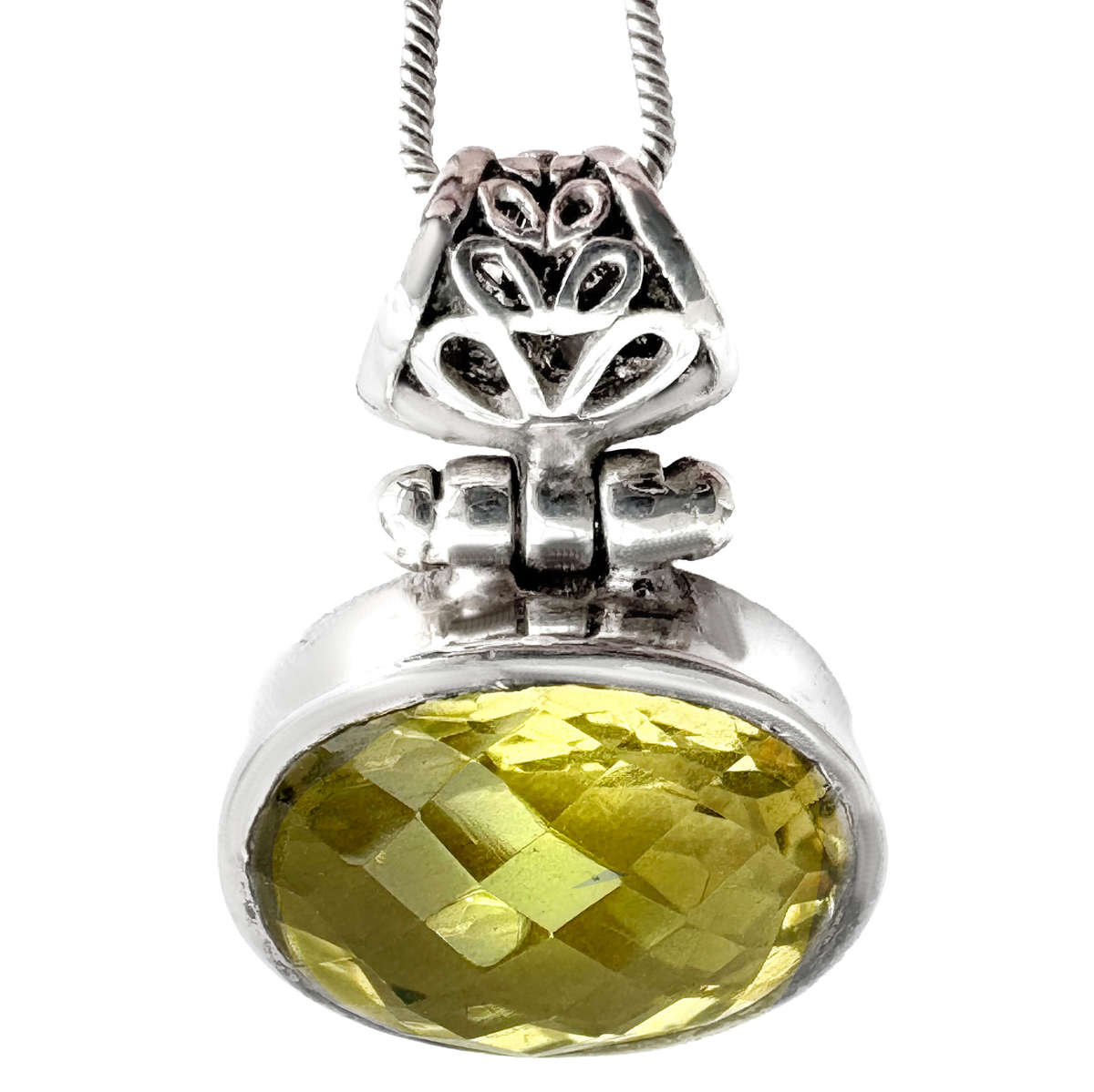 SOLID STERLING SILVER NATURAL EARTH-MINED 13,2ct CITRINE PENDANT NECKLACE 60CM LONG SNAKE CHAIN