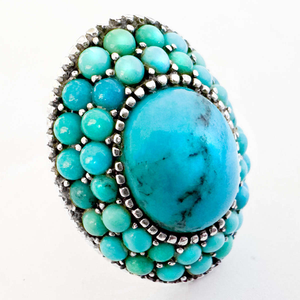 LARGE NAVAJO TURQUOISE SOLID STERLING SILVER RING - SOUTH AMERICAN