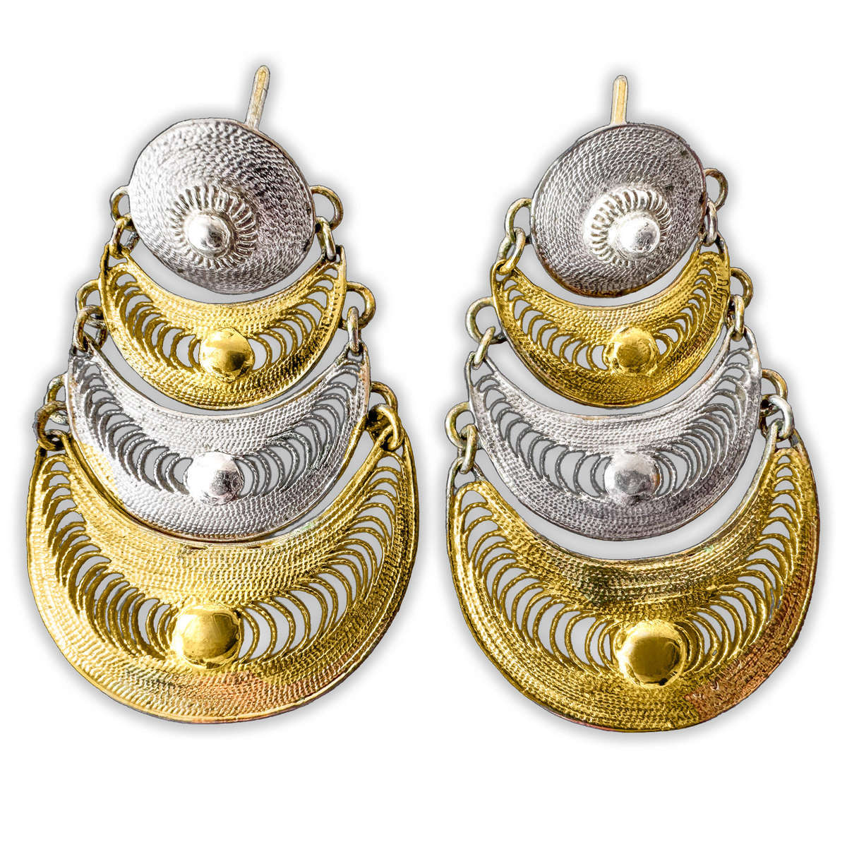 ITALIAN VINTAGE MULTI-LINK FILIGREÈ DETAIL STERLING SILVER DROP 'N DANGLE EARRINGS