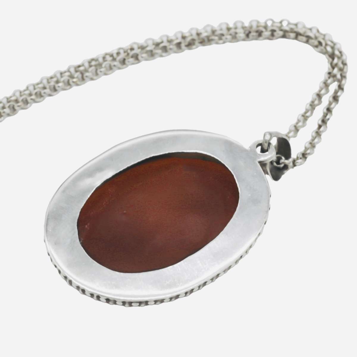 LARGE NATURAL CARNELIAN GEMSTONE SOLID STERLING SILVER PENDANT NECKLACE on LONG THICK STERLING CHAIN