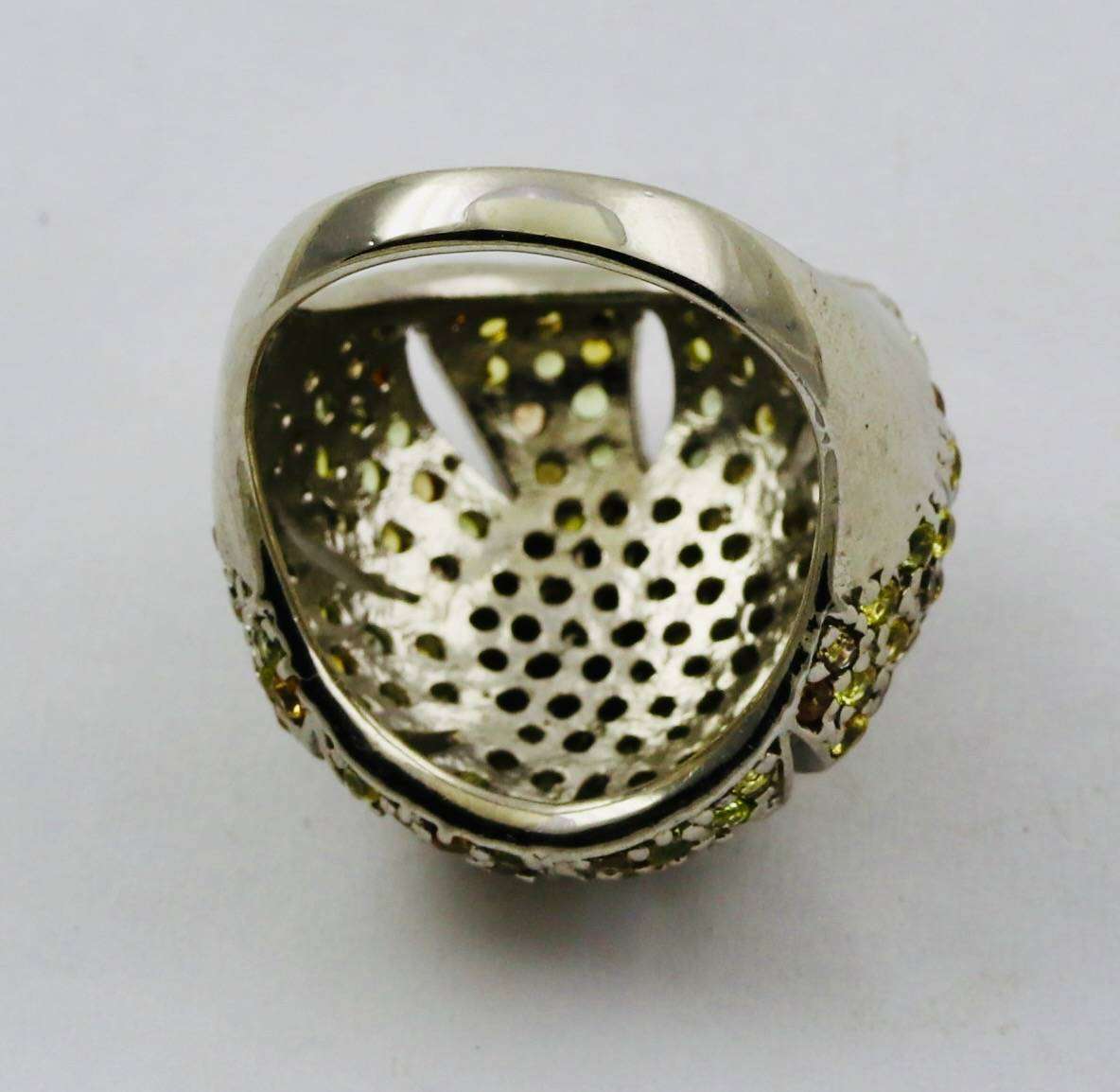 DOMED STERLING SILVER RING WITH PAVÈ-SET SONGEA-MINED YELLOW & ORANGE NATURAL SAPPHIRES