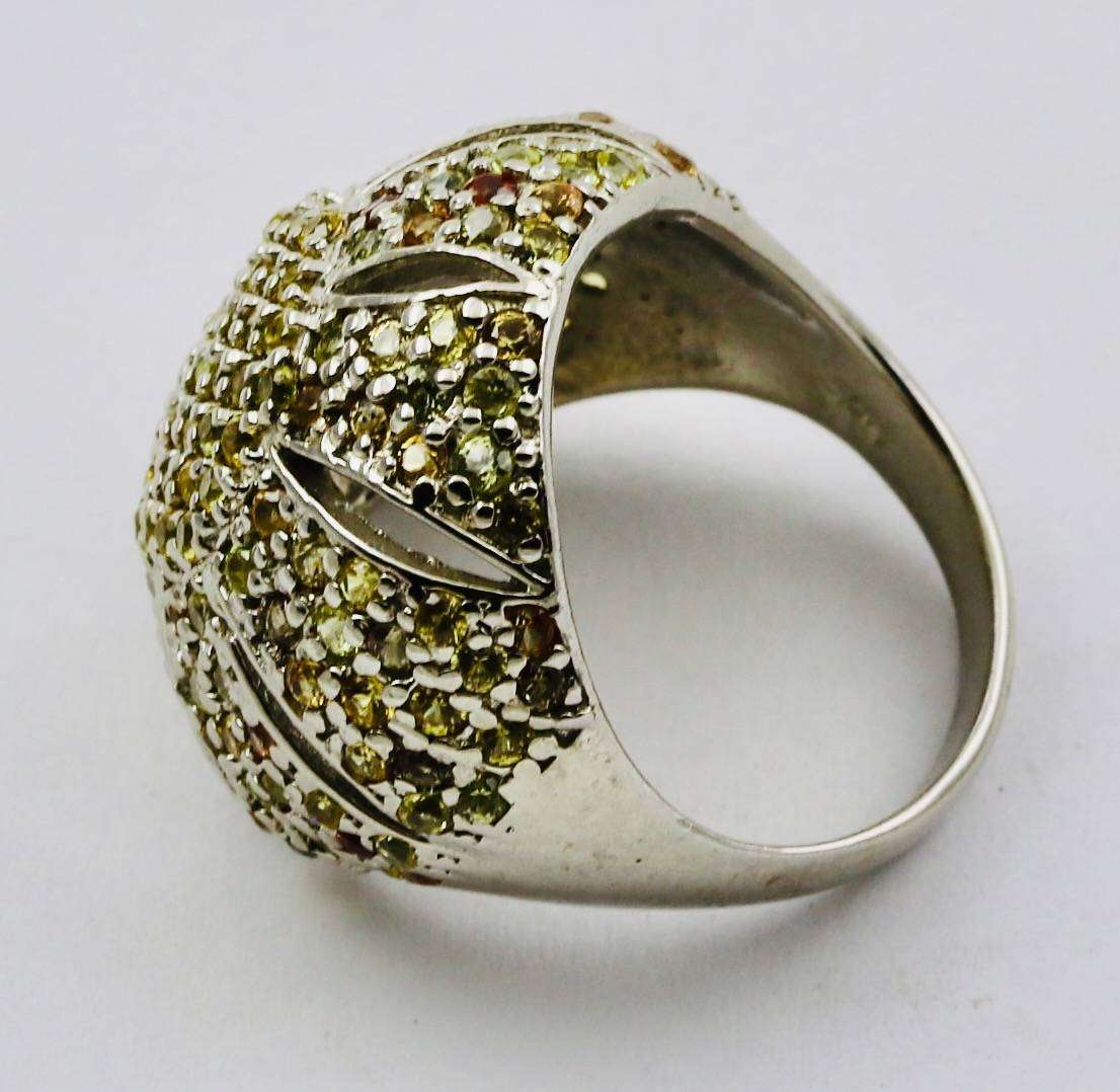 DOMED STERLING SILVER RING WITH PAVÈ-SET SONGEA-MINED YELLOW & ORANGE NATURAL SAPPHIRES