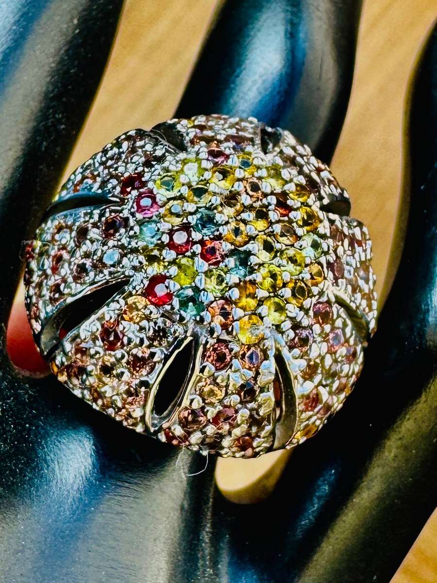 DOMED STERLING SILVER RING WITH PAVÈ-SET SONGEA-MINED YELLOW & ORANGE NATURAL SAPPHIRES