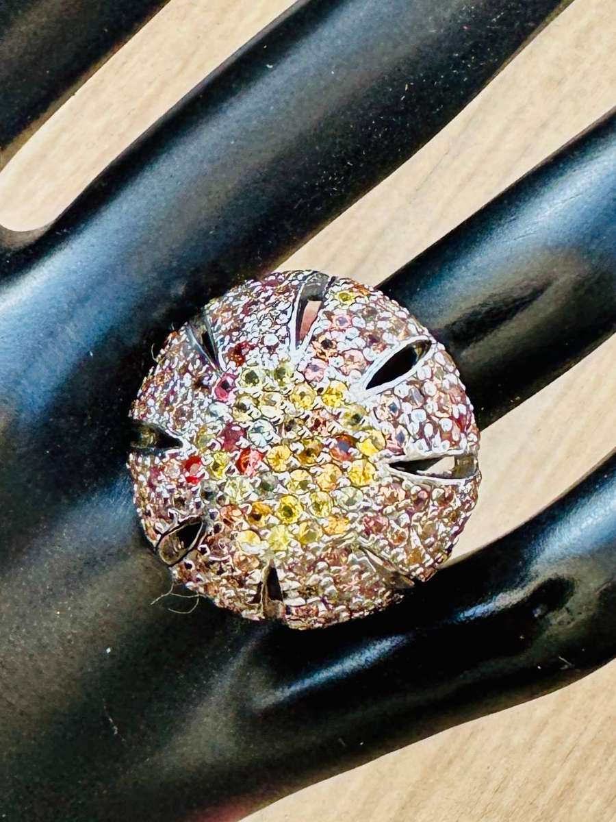 DOMED STERLING SILVER RING WITH PAVÈ-SET SONGEA-MINED YELLOW & ORANGE NATURAL SAPPHIRES