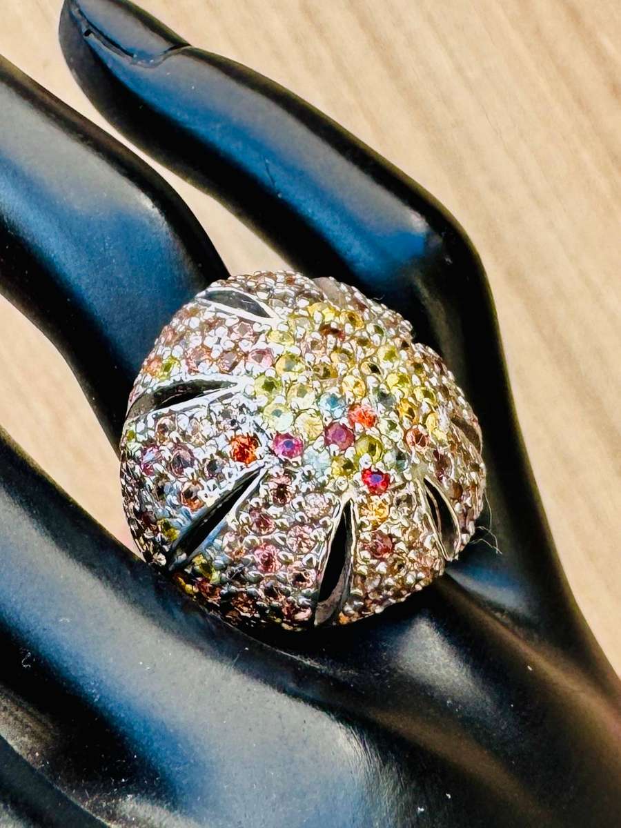 DOMED STERLING SILVER RING WITH PAVÈ-SET SONGEA-MINED YELLOW & ORANGE NATURAL SAPPHIRES