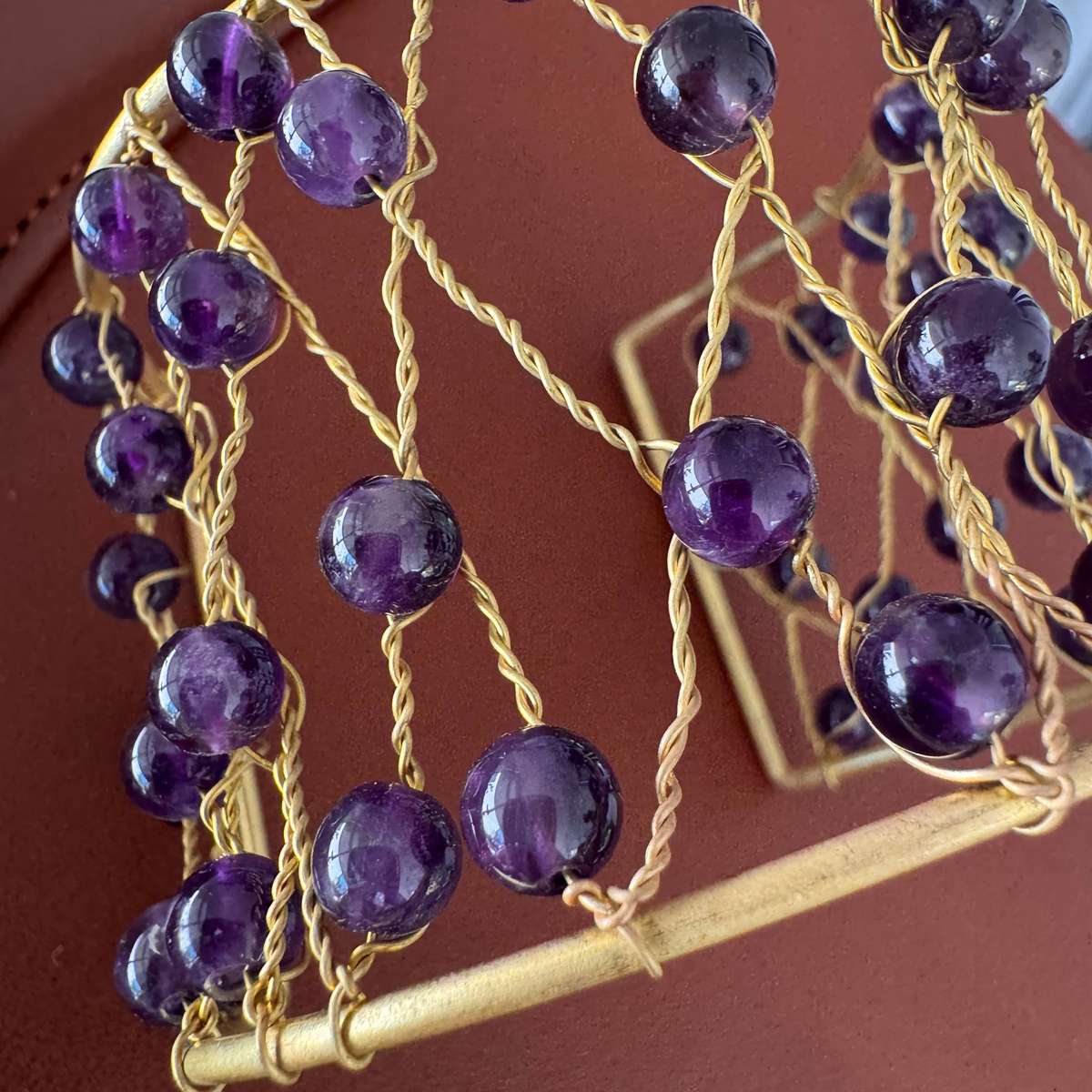 Handcrafted Natural Amethyst Bead Brass Cuff Bracelet