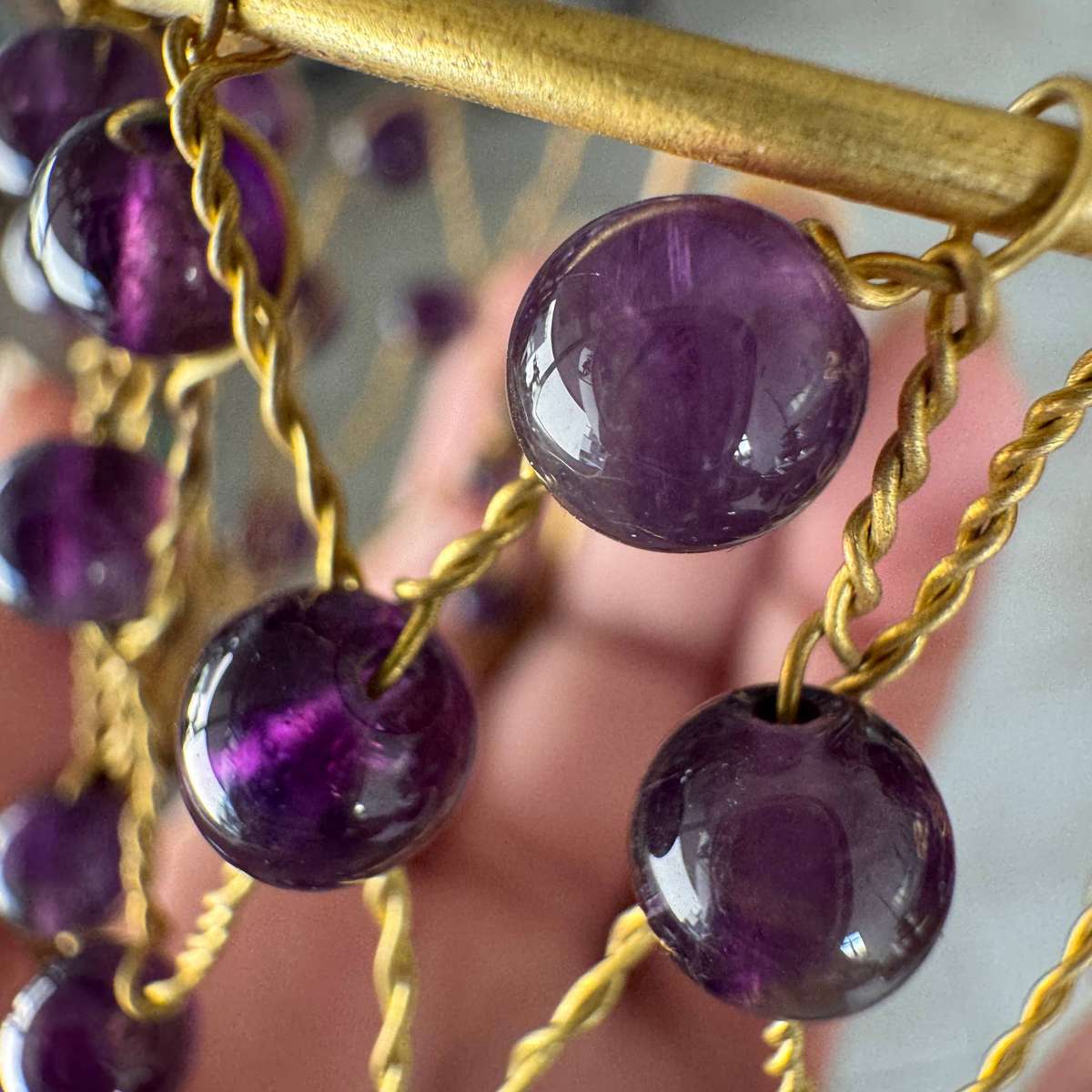 Handcrafted Natural Amethyst Bead Brass Cuff Bracelet