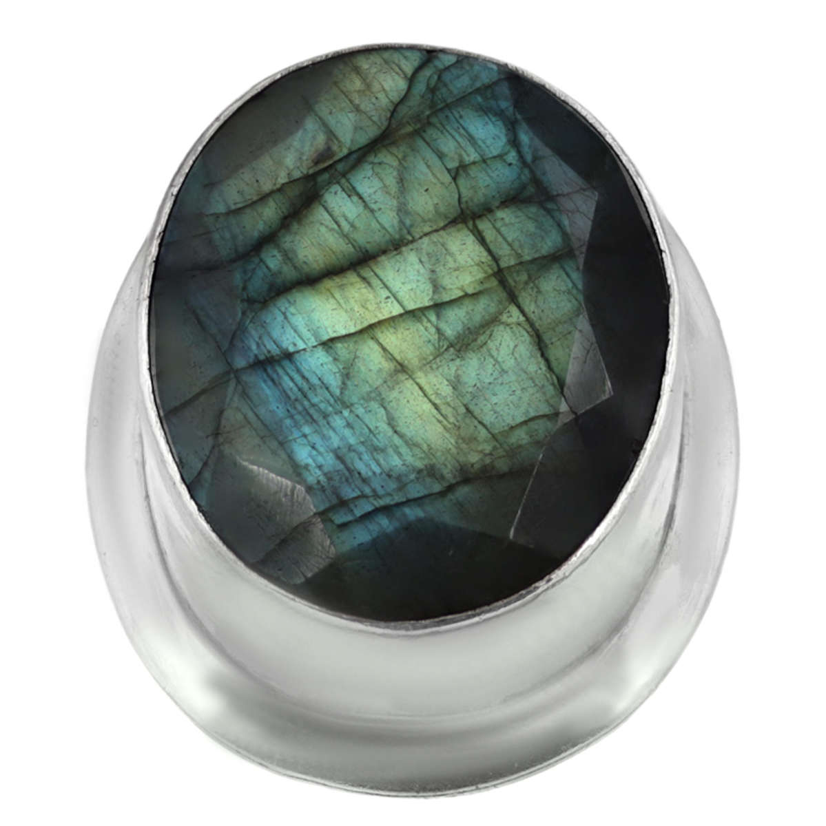 LARGE NATURAL EARTH-MINED LABRADORITE SOLID STERLING SILVER RING - BEAUTIFUL BLUE IRIDESCENCE