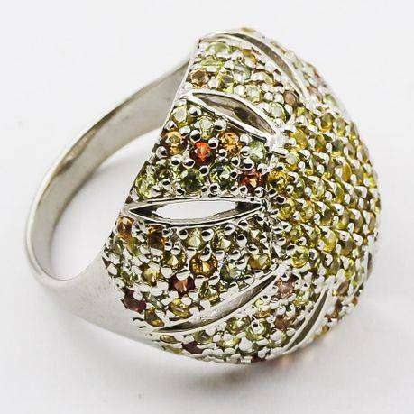 DOMED STERLING SILVER RING WITH PAVÈ-SET SONGEA-MINED YELLOW & ORANGE NATURAL SAPPHIRES