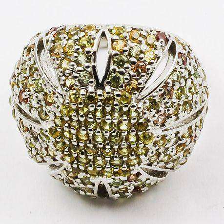 DOMED STERLING SILVER RING WITH PAVÈ-SET SONGEA-MINED YELLOW & ORANGE NATURAL SAPPHIRES